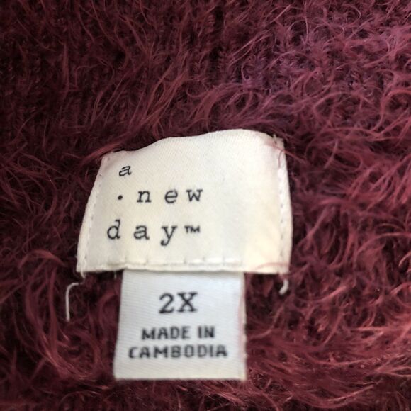 A New Day Women’s Dark Pink/Purple Fuzzy Sweater Long Boat Neck 2X Pullover - Picture 11 of 16